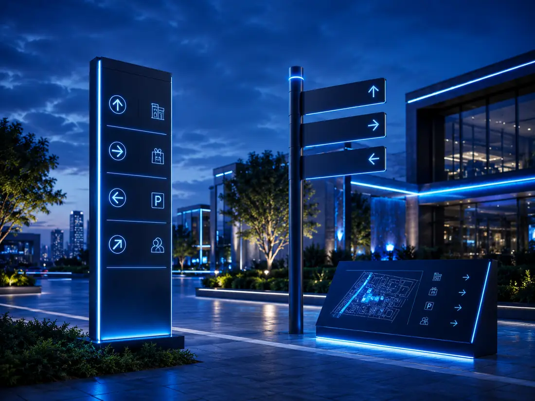 Modern illuminated wayfinding signage